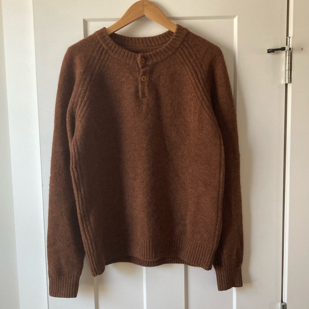 Wills (Huckberry) Two Button Henley Wool/Cashmere Sweater - Brown/Rust - Medium